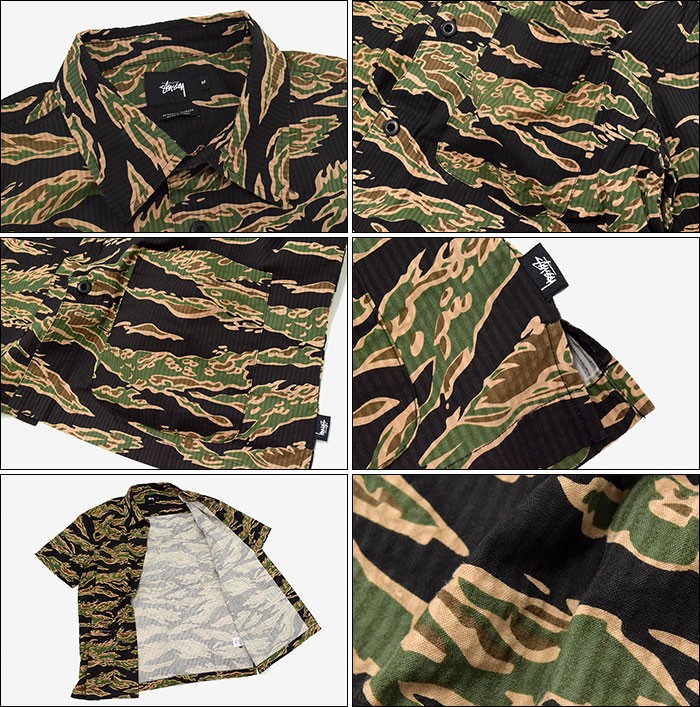 00s STUSSY ステューシー 半袖シャツ カモ柄 カモフラ ミリタリー ステューシー stussy タイガーカモ Tシャツ カモフラ 迷彩