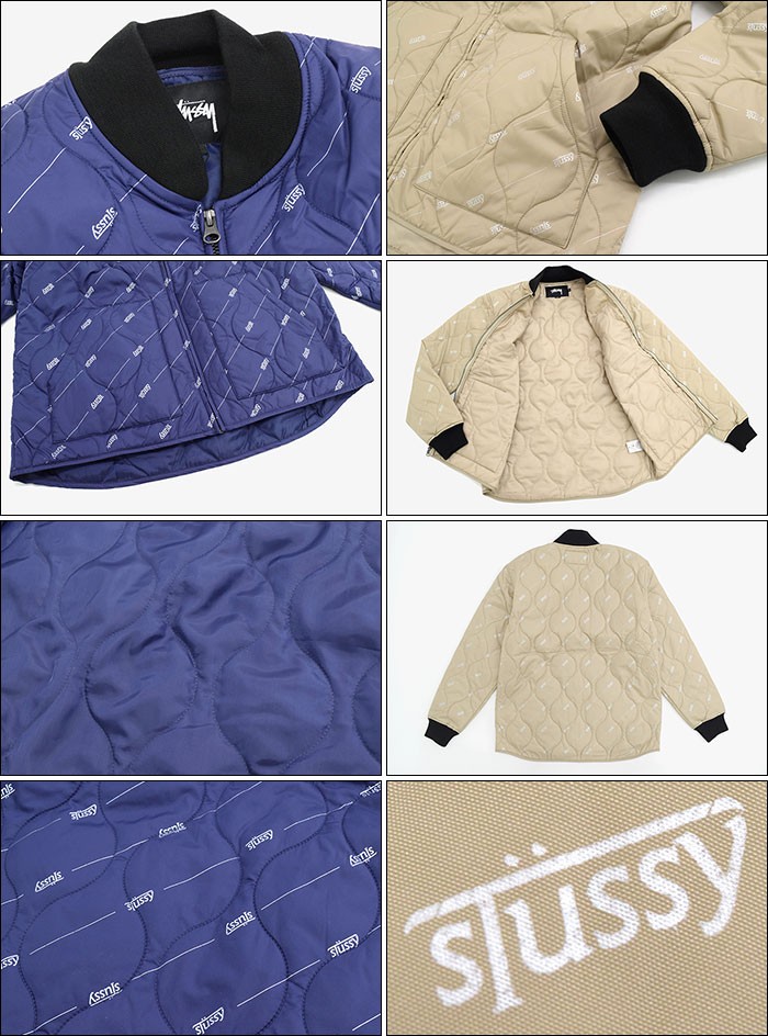 新作入荷!!】 【美品】STUSSY 総柄 青 M キルティング 中綿ジャンパー 