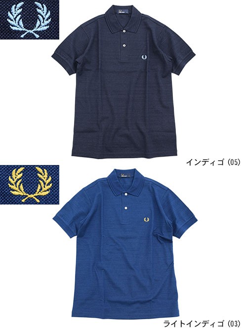 フレッドペリー FRED PERRY ポロシャツ 半袖 メンズ インディゴ ピケ 日本企画(F1680 Indigo Pique Polo 鹿の子  日本製 トップス)