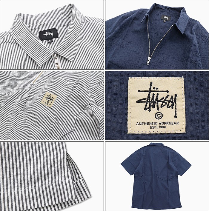 ステューシー シャツ 半袖 STUSSY メンズ Half Zip Seersucker(stussy shirt シアサッカーシャツ トップス  男性用 111983 USAモデル 正規)