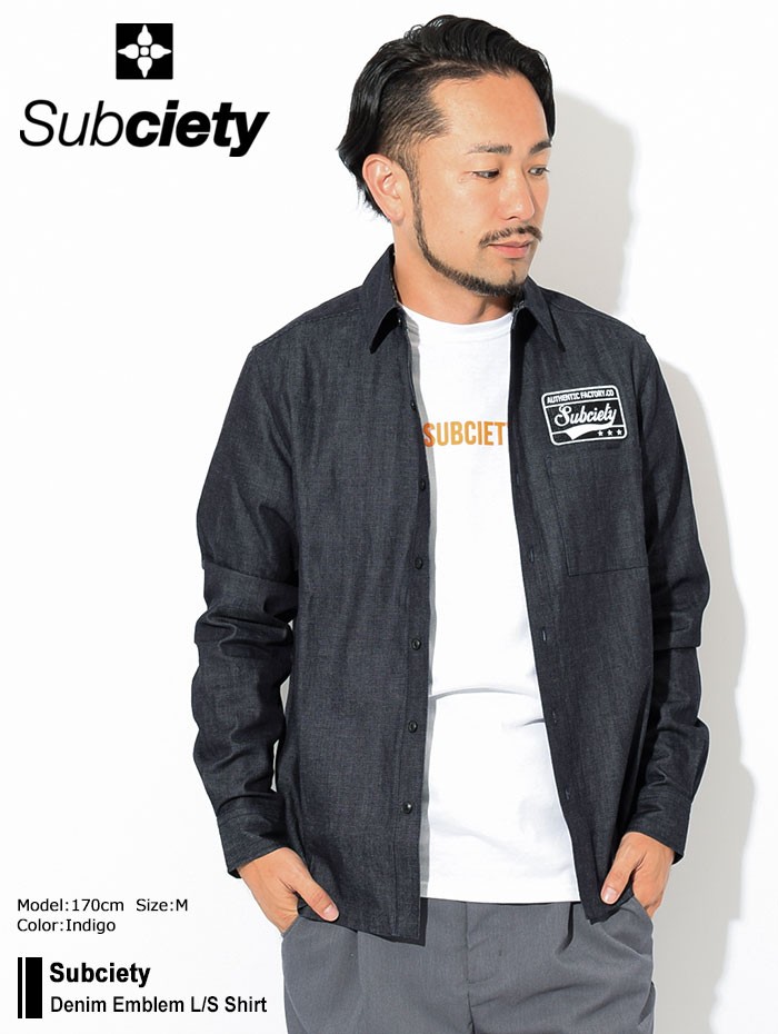 Subciety サブサエティ シャツ 長袖 メンズ デニム エンブレム