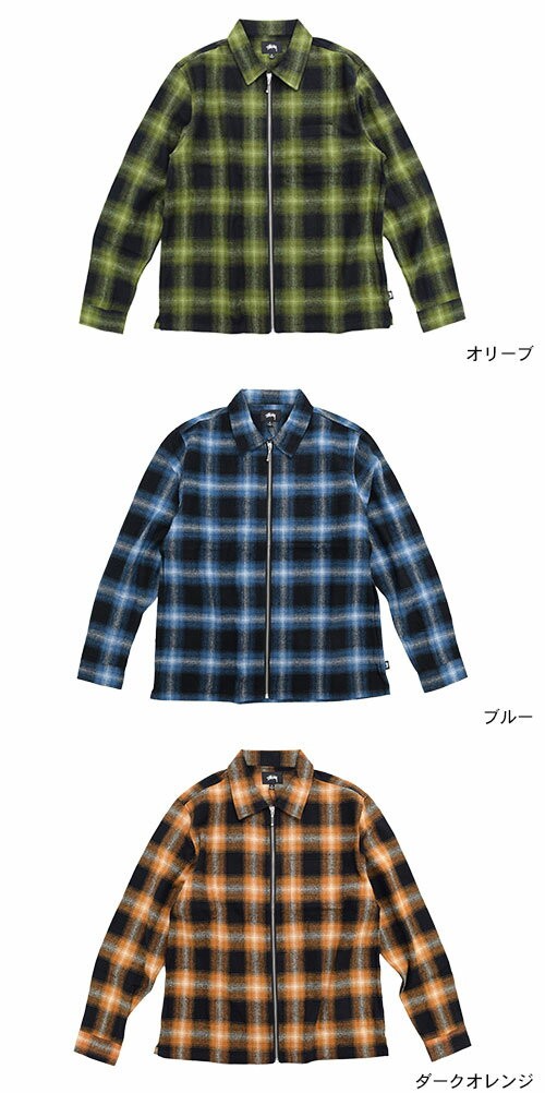 ステューシー シャツ 長袖 STUSSY メンズ Zip Up Shadow Plaid(stussy