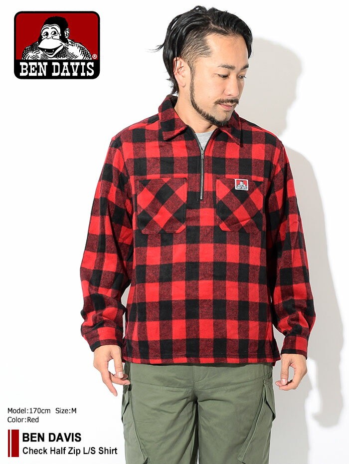 BEN DAVIS（ベンデイビス） シャツ 長袖 メンズ チェック ハーフ