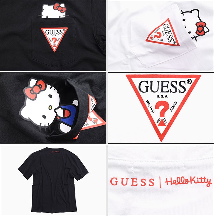 【激レアコラボ】【大人気ブランド】GUESS×HELLO KITTY Tシャツ GUESS（ゲス） Tシャツ 半袖 メンズ ハローキティ トライアングル ロゴ
