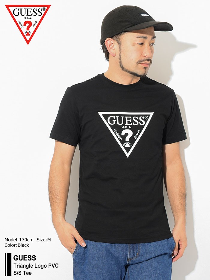 GUESS（ゲス） Tシャツ 半袖 メンズ トライアングル ロゴ PVC(Triangle