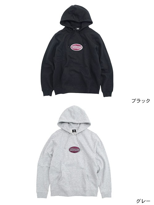 stussy oval applique hoodie