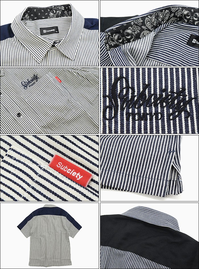 Subciety（サブサエティ） シャツ 半袖 メンズ ストライプ ワーク
