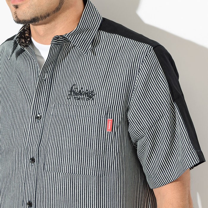 Subciety サブサエティ シャツ 半袖 メンズ ストライプ ワーク