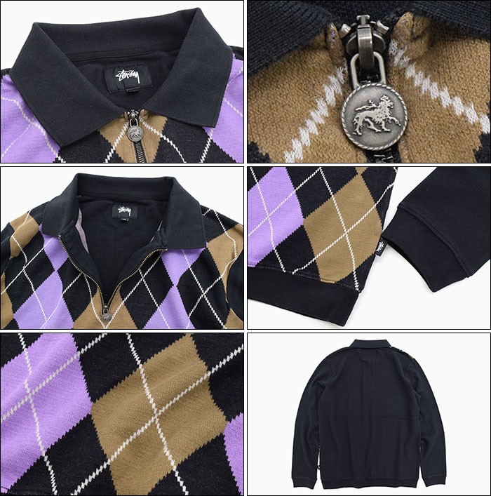 STUSSY（ステューシー） ポロシャツ 長袖 メンズ Argyle Zip ( stussy