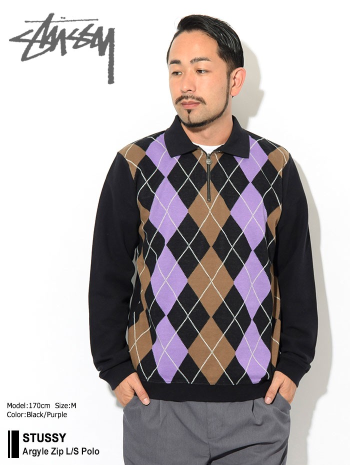 ステューシー ポロシャツ 長袖 STUSSY メンズ Argyle Zip ( stussy polo ジップ ポロ・シャツ トップス 男性用  1140159 USAモデル 正規)