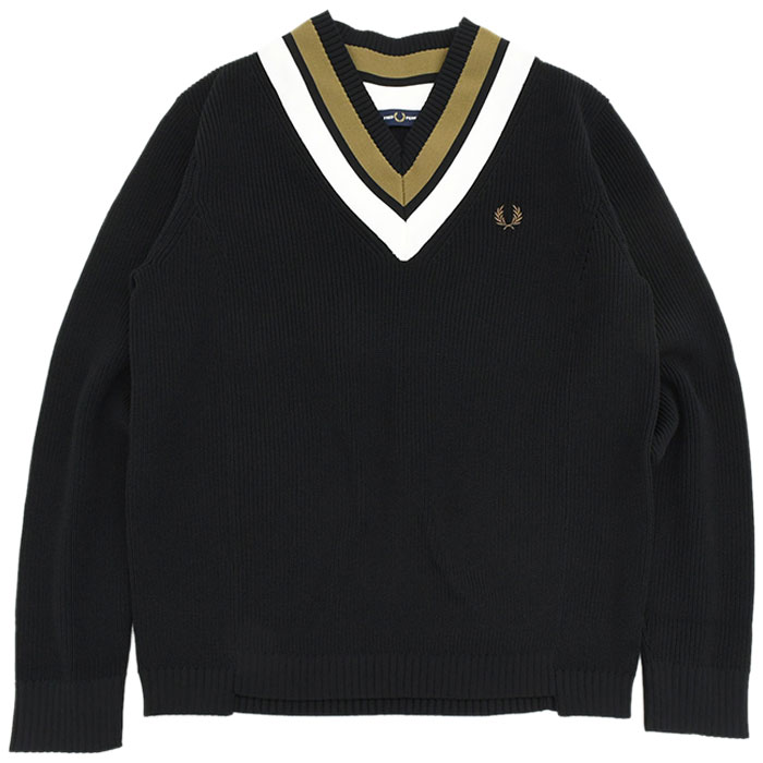 フレッドペリー セーター FRED PERRY メンズ ストライプド Vネック