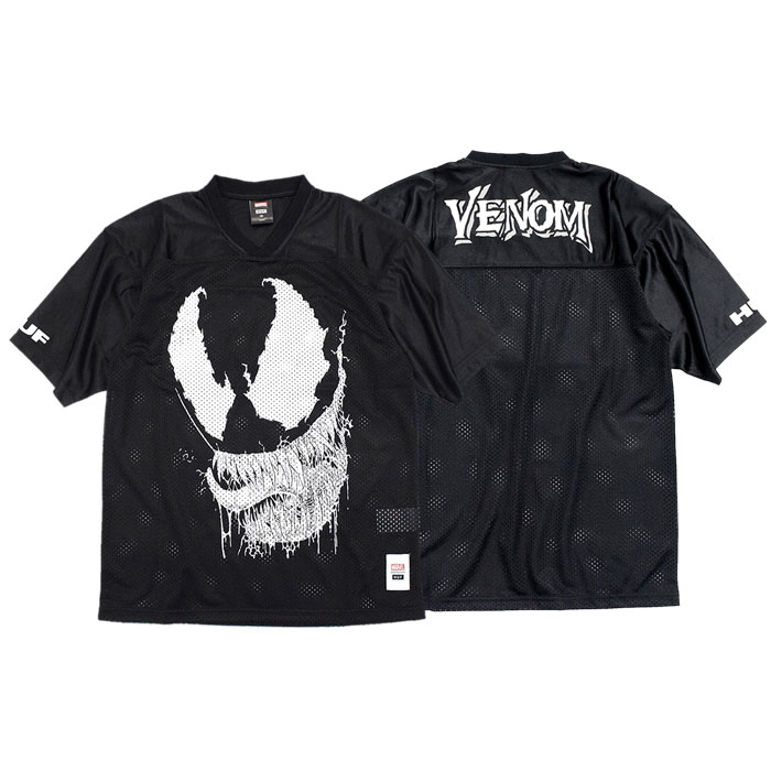 ハフ カットソー 半袖 HUF メンズ マーベル ヴェノム フットボール ジャージ コラボ(HUF×MARVEL Venom Football  Jersey S/S V-Neck KN00413)