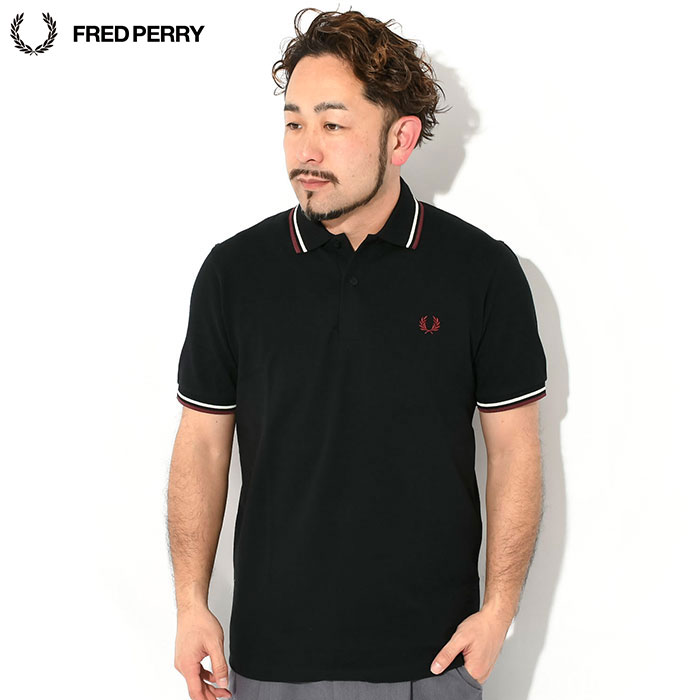限定1点‼️ フレッドペリー ブラック×レッド ポロシャツ　新品　メンズ FRED PERRY（フレッドペリー） ポロシャツ 英国製 半袖 メンズ M12