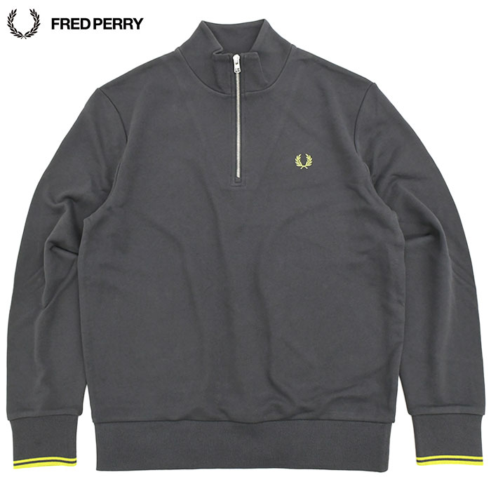 Fred Perry グレー スウェット　ハーフジップ ハーフジップ PERRY ELLIS AMERICA グレー スウェット M FRED PERRY