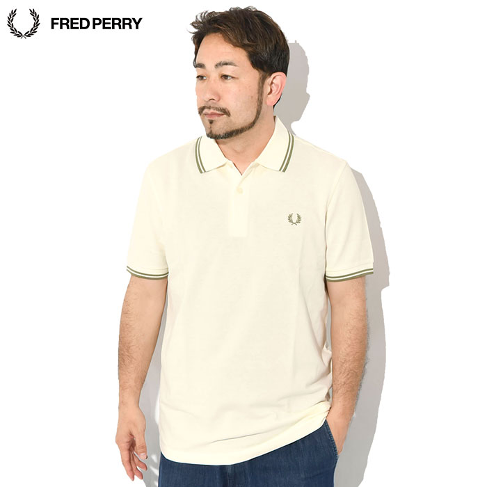 フレッドペリー M3600 ポロシャツ グリーン　×　ホワイト　L 半袖 鹿の子 FRED PERRY（フレッドペリー） ポロシャツ TWIN TIPPED FRED PERRY