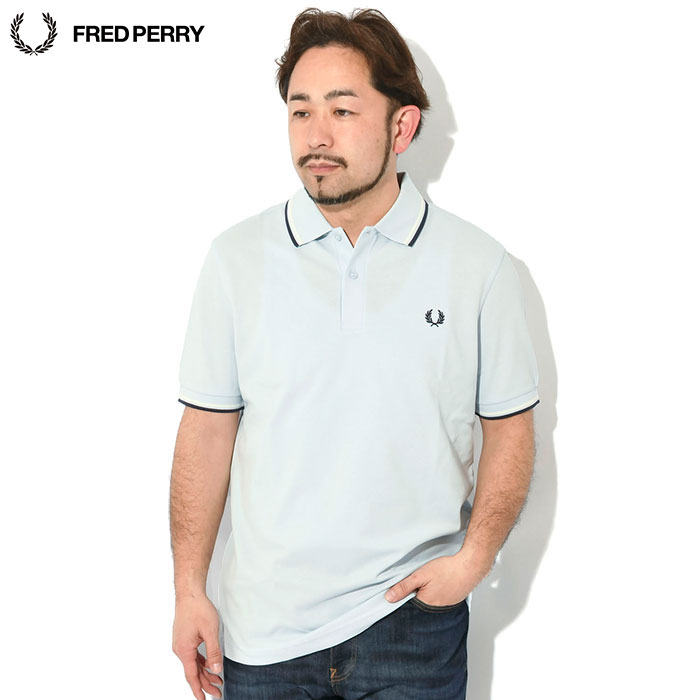 フレッドペリー M3600 ポロシャツ グリーン　×　ホワイト　L 半袖 鹿の子 FRED PERRY（フレッドペリー） ポロシャツ 半袖 メンズ ツイン