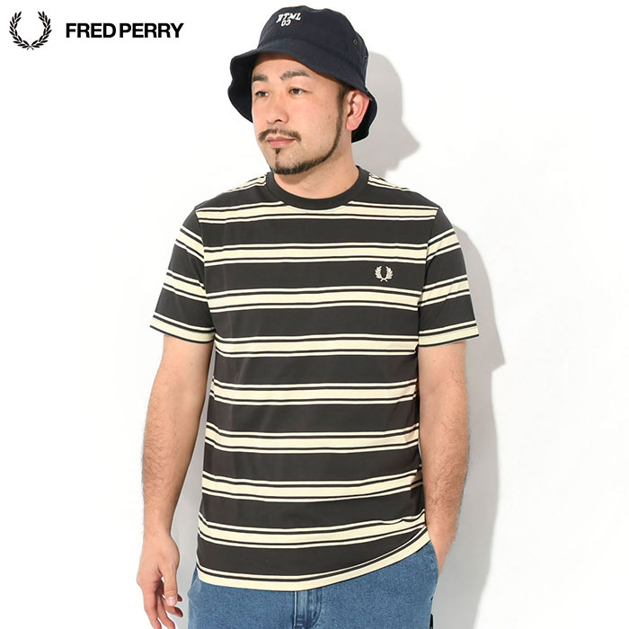 FRED PERRY フレッドペリー ストライプ半袖Tシャツ ポロシャツ 紺 M 別注】FRED PERRY / リラックス ストライプ ピケ ポロシャツ