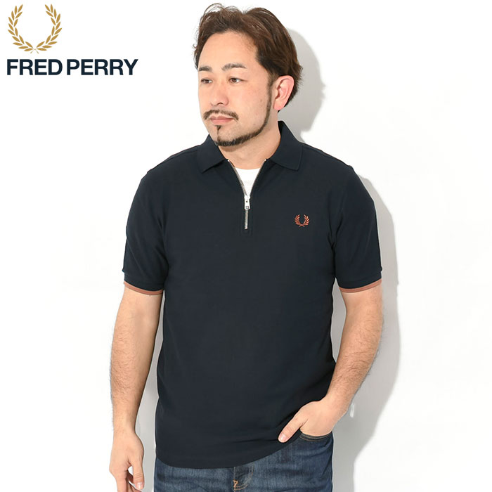 フレッドペリー ポロシャツ 半袖 FRED PERRY メンズ クレープ ピケ ジップ ネック ( ...