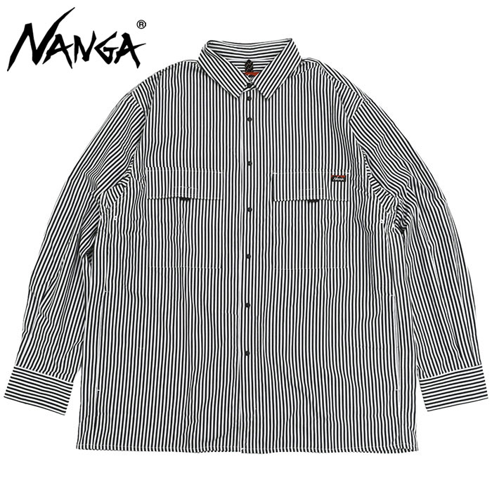 【完売品‼️】NANGA ワークシャツ ストライプ ブラック NANGA ナンガ シャツ 長袖 メンズ ストライプ W ポケット