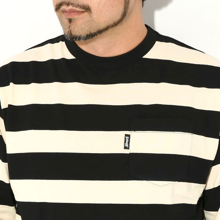 00s 日本製 グッドイナフ ブラック ワイド ボーダー 長袖 Tシャツ M Schott N.Y.C（ショット） ロンT Tシャツ 長袖 Schott メンズ ワイド