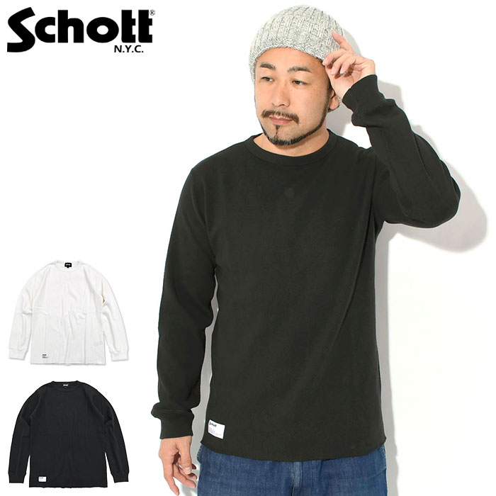 Schott ブラック 長袖シャツ XL Schott N.Y.C（ショット） ロンT Tシャツ 長袖 Schott メンズ ハニカム