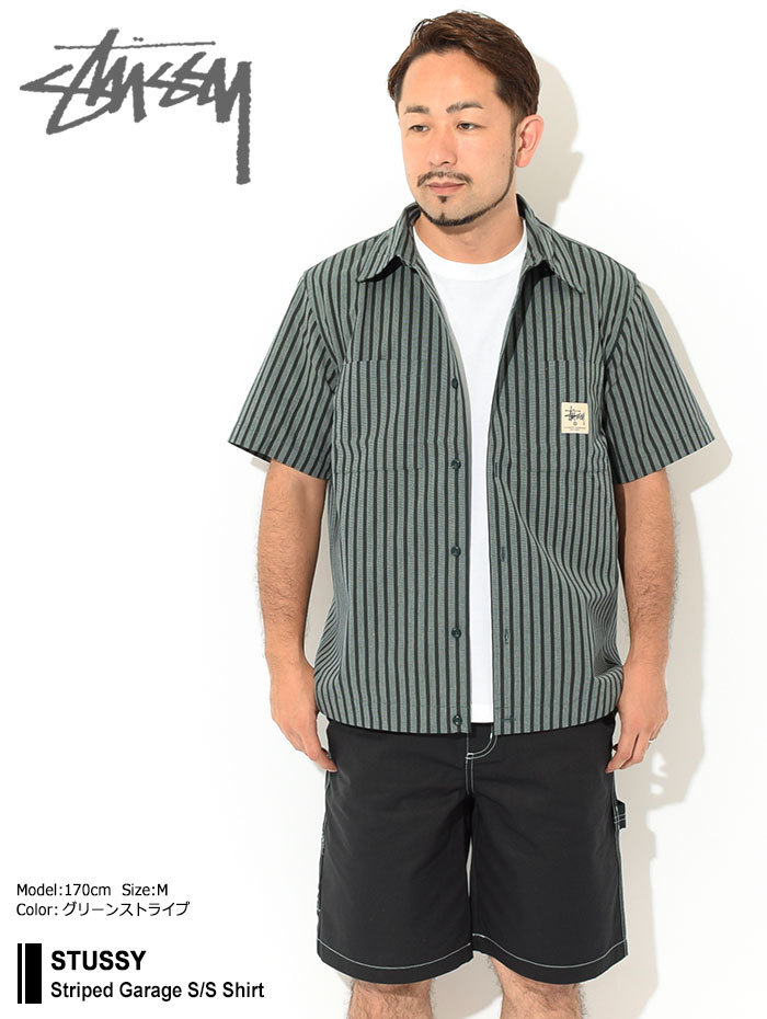 ステューシー シャツ 半袖 STUSSY メンズ Striped Garage ( stussy