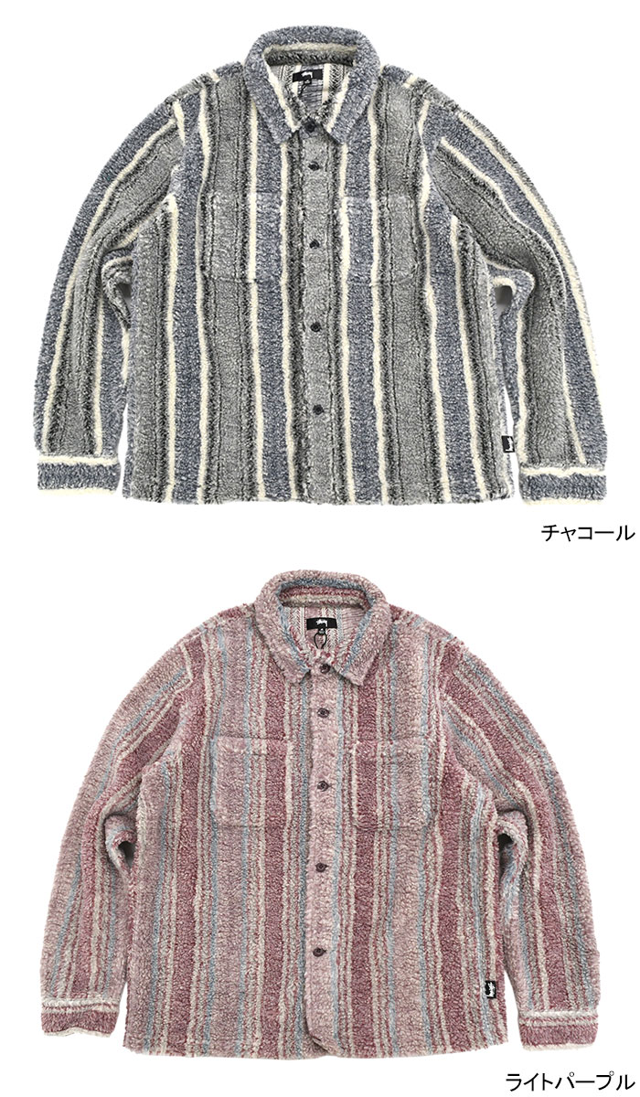 ステューシー ジャケット STUSSY メンズ Stripe Sherpa Shirt ( stussy JKT シェルパ フリースジャケット  FLEECE 1110197 USAモデル 正規 )