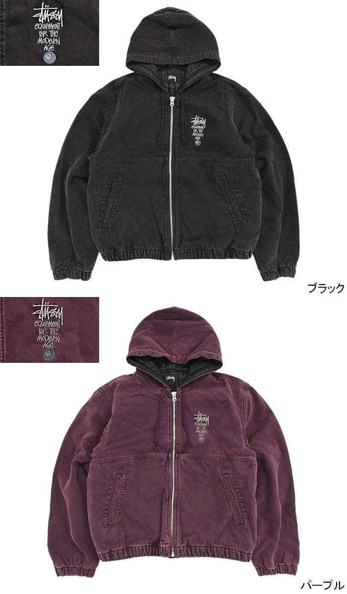 Stussyワークジャケット ブラック フード付きジャケット - メルカリ