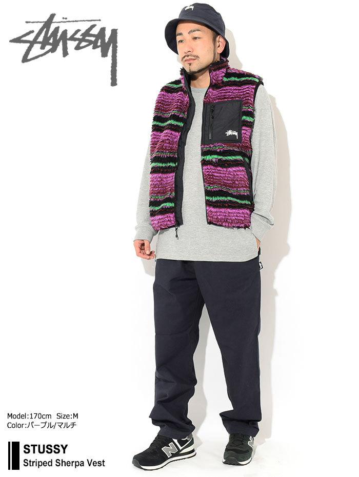 希少 STUSSY STRIPED SHERPA VEST ボアベスト Mサイズ トップス ベスト