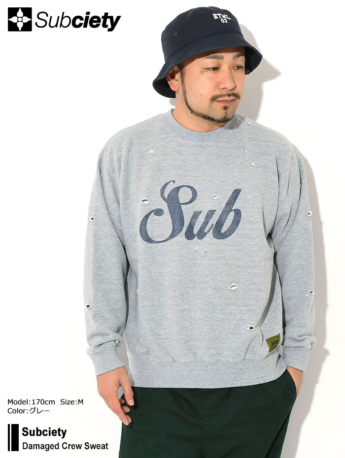 サブサエティ トレーナー Subciety メンズ ダメージド クルー スウェット ( subciety Damaged Crew Sweat  ビッグシルエット オーバーサイズ 107-31971 )