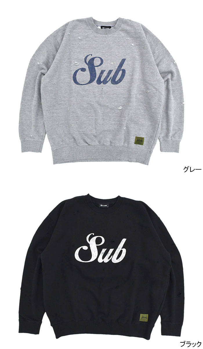 Subciety サブサエティ トレーナー メンズ ダメージド クルー