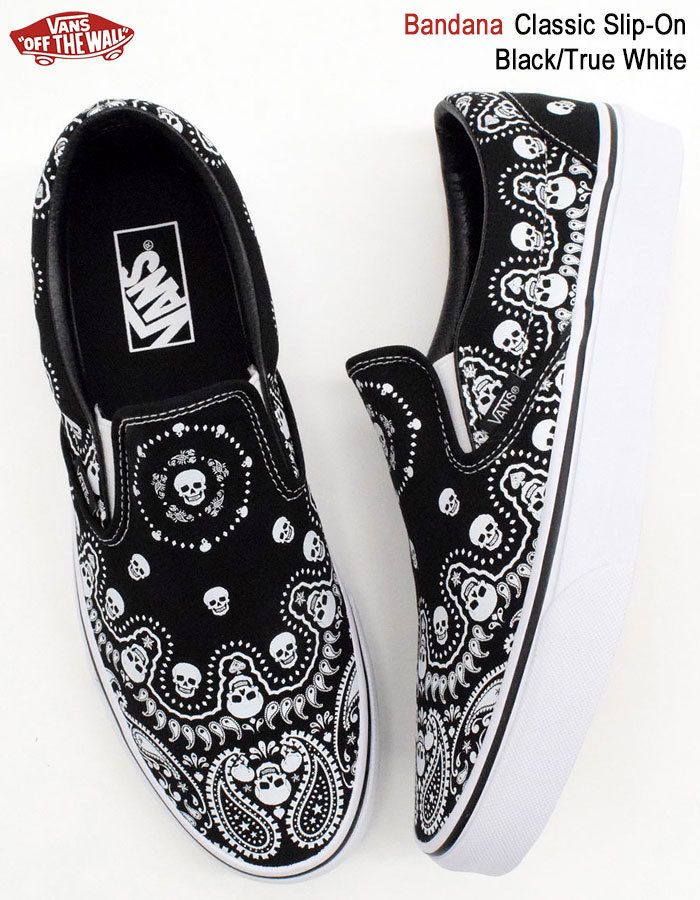 バンズ スニーカー VANS メンズ 男性用 クラシック スリッポン Black/True White バンダナ(VN0A33TBD9S  Classic Slip-On Bandana ローカット)