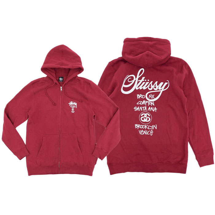 【特価格安】ステューシー WORLD TOUR ZIP HOODIE/ジップ/パーカー XL トップス