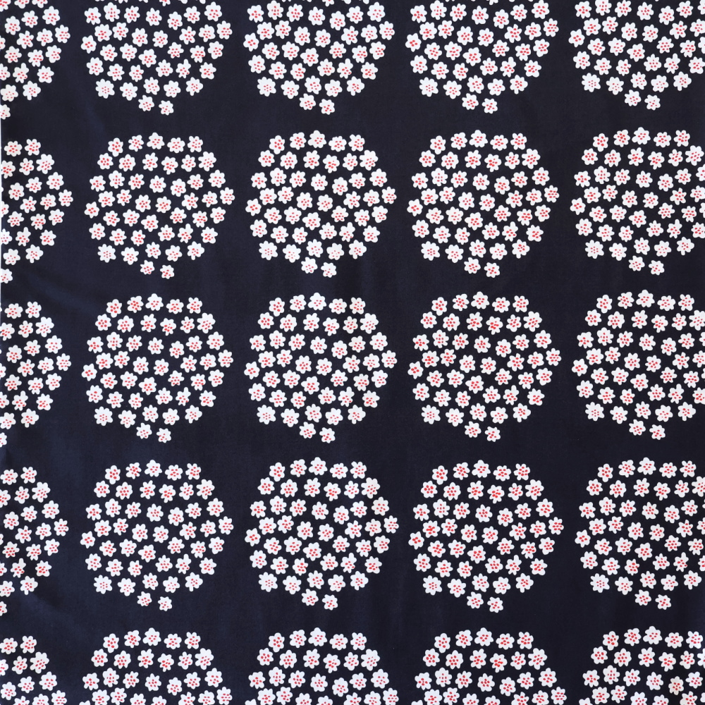 プケッティ チャコール×ホワイト×オレンジレッド 生地全体