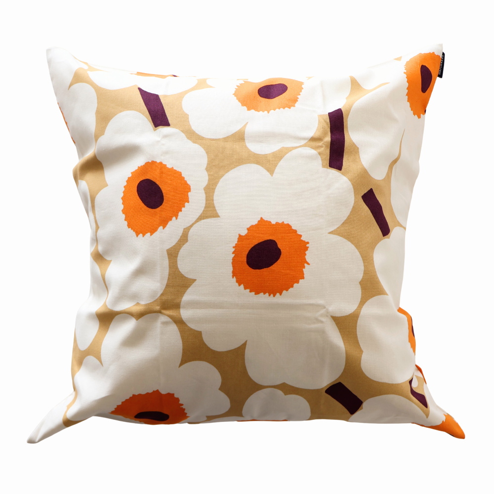 marimekko クッションカバー Unikko ベージュ×オレンジ 正面