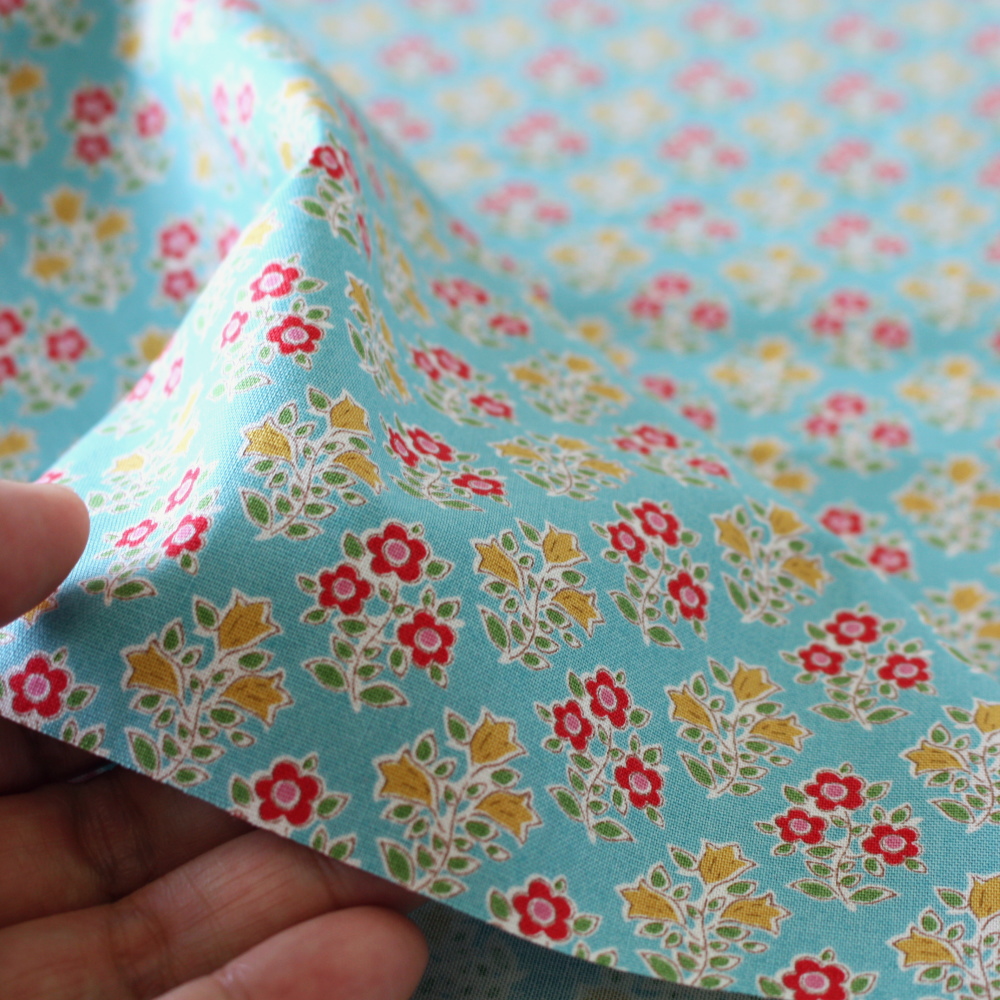 ティルダ 生地 ファームフラワー ティール ブルー 110cm巾 10cm単位 布