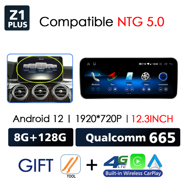 Android 13カーラジオ,WiFi,4G,GPSナビゲーション,メディアプレーヤー,CarPlay,ワイヤレス,メルセデスベンツ車用 (W205｜ichi-shop｜03