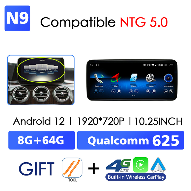 Android 13カーラジオ,WiFi,4G,GPSナビゲーション,メディアプレーヤー,CarPlay,ワイヤレス,メルセデスベンツ車用 (W205｜ichi-shop｜06