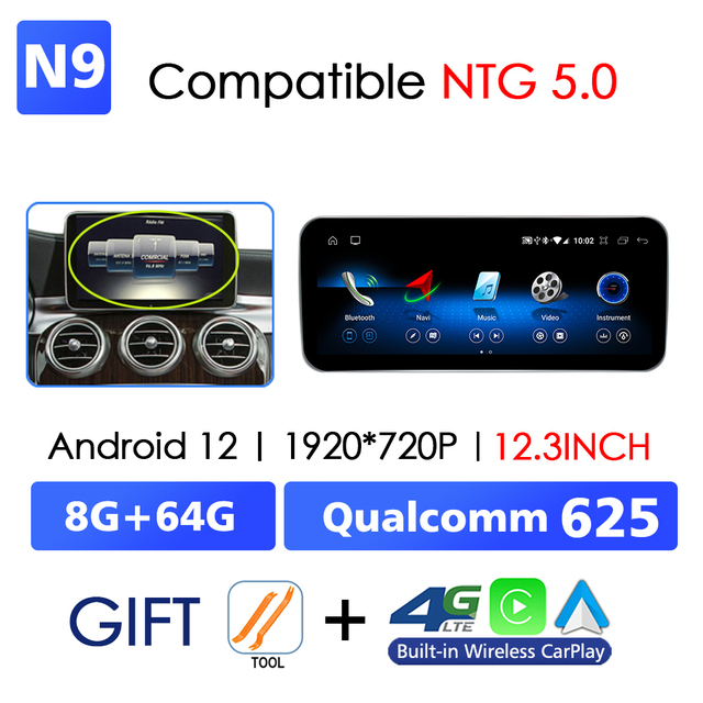 Android 13カーラジオ,WiFi,4G,GPSナビゲーション,メディアプレーヤー,CarPlay,ワイヤレス,メルセデスベンツ車用 (W205｜ichi-shop｜05