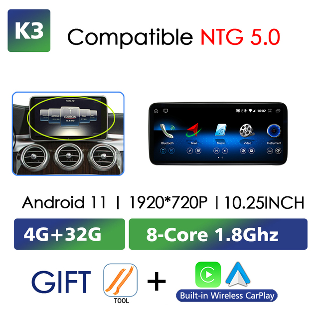 Android 13カーラジオ,WiFi,4G,GPSナビゲーション,メディアプレーヤー,CarPlay,ワイヤレス,メルセデスベンツ車用 (W205｜ichi-shop｜02
