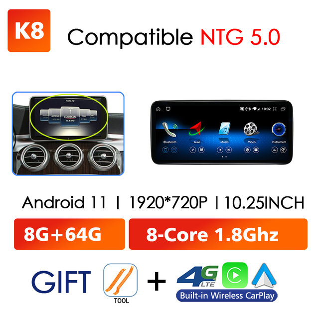 Android 13カーラジオ,WiFi,4G,GPSナビゲーション,メディアプレーヤー,CarPlay,ワイヤレス,メルセデスベンツ車用 (W205｜ichi-shop｜07