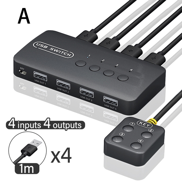 Kvm-USBスイッチ,PC,コンピューター,キーボード,マウス用の4出力出力,USb2.0アダプター,4入力｜ichi-shop｜03
