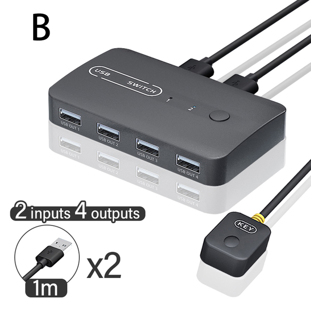 Kvm-USBスイッチ,PC,コンピューター,キーボード,マウス用の4出力出力,USb2.0アダプター,4入力｜ichi-shop｜02