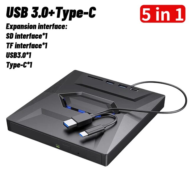 5 in 1 USB CD 3.0タイプC外部DVD rw vcd光学ドライブ (SD/tfポート付き) DVDバーナーCDライタースーパードライブ｜ichi-shop｜02