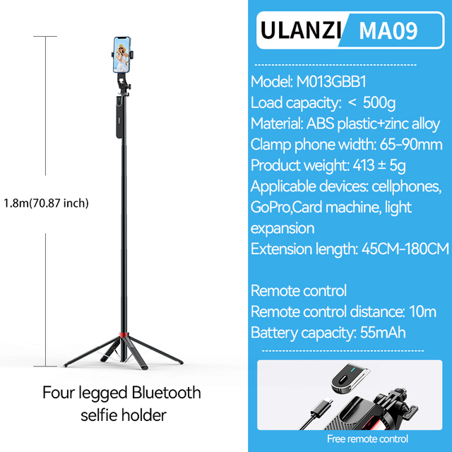 Ulanzi-自撮り棒,リモコン,パノラマヘッドホルダー,iphone 11, 12, 13, 14, 15 pro max,ma09,1.8m｜ichi-shop｜02