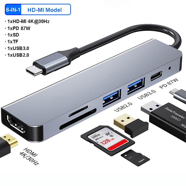 MacbookAir pro用のUSBType Cハブ,HDMI互換,pd 87w,USBスプリッター,マルチコンバーター,tf,sd,USB 3.0｜ichi-shop｜02