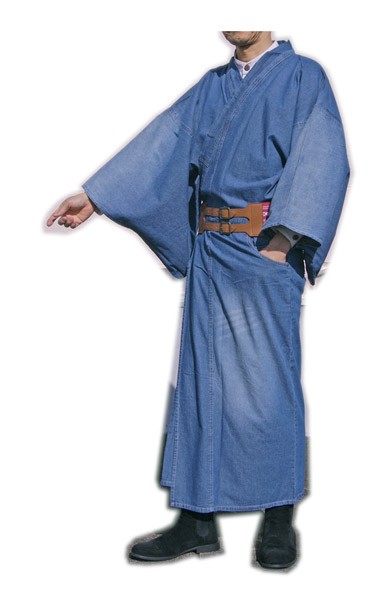 着物,男物,紳士,メンズ,和装,きもの,着物,デニム,ジーンズ,綿,ステッチ,仕立上がり,既製品,すぐに着用,ブルー,ダメージ,サイズ,M,L,LL,ポケット付き