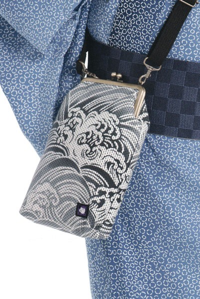 着物,和装小物,男物,紳士,メンズ,ショルダー,バッグ,紬,がま口,がまぐち,ポシェット,本物,日本製,国産,カジュアル,着物,作務衣用