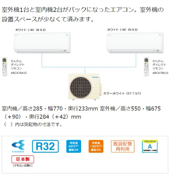 DAIKIN/ダイキン マルチパックエアコン 2.2kW/6畳・2.8kW/10畳 2 室用（単相200V・直結15A）室外電源タイプ＜PAC-453AV＞マルチエアコン*壁掛*空気清浄 : 17d20d015 : エアコン・工事のイチバン  - 通販 - Yahoo!ショッピング