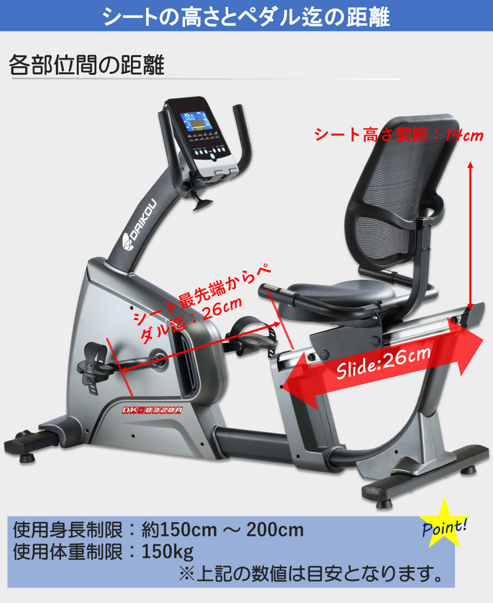 リカンベントバイク 家庭用 負荷調整32段階 背もたれ付き 心拍数測定